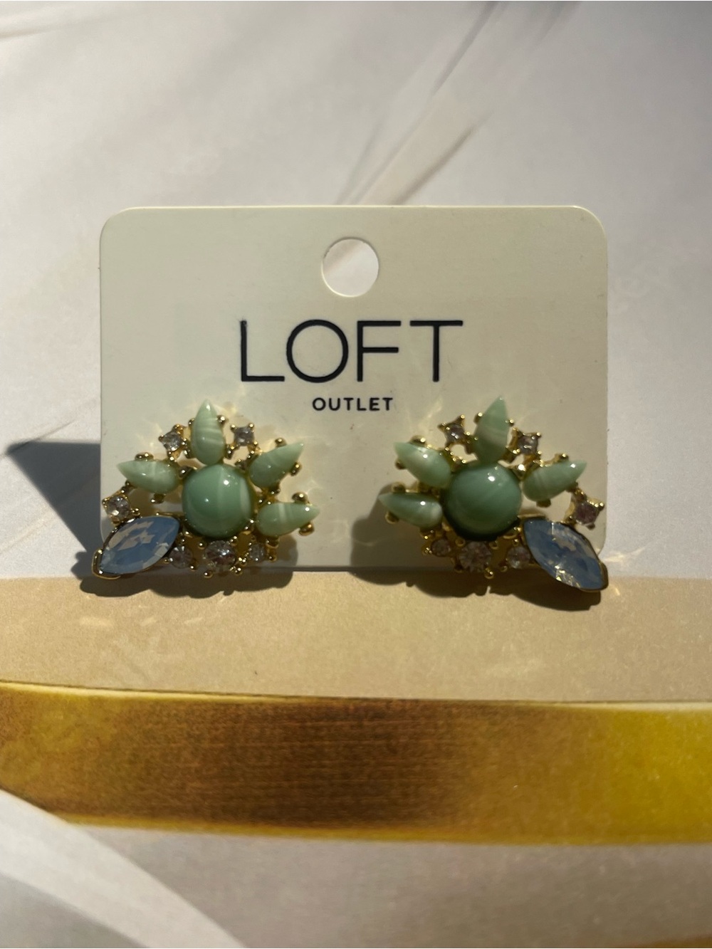 LOFT Gold-Tone Mint and Light Blue Floral Crystal Stud Earrings